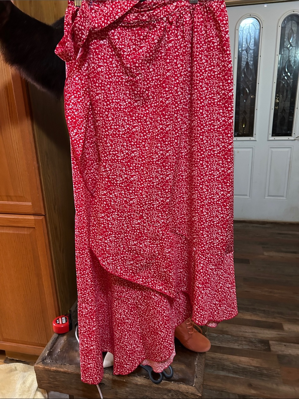 Red Floral Tie-Waist Circle Skirt